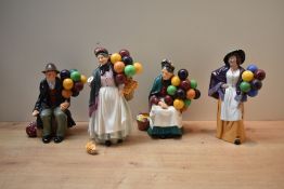 A group of four Royal Doulton bone china figures/figurines comprising 'Balloon Lady' HN 2935, 'The