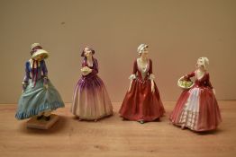 A group of four Royal Doulton bone china figurines comprising 'Pantalettes' HN 1362 (Dated 1930), '