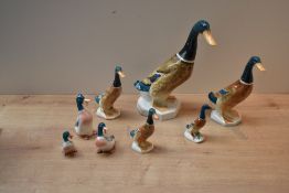A group of three Beswick Pottery graduating Standing Mallard Ducks sold together with three