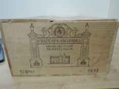 Chateau Lascombes Grand Cru Classe 1993 Margaux 12.5% vol, 750ml, bottles stored in a cellar in a 12
