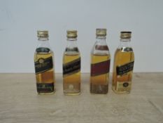 Johnnie Walker Whisky Miniatures, 15 Year Old Pure Malt Green Label 43%, 12 Year Old Black Label 40%