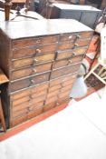 A Victorian stained pine and mahogany merchants or tool chest , having several drawers of various