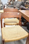 A set of six Scandinavian teak chairs having woven seats, being Neils Moller Model 75