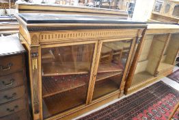 A late 19th Century birds eye maple bookcase/vitrine having marble top, width approx. 149cm