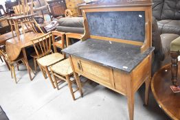 A Victorian part stripped wash stand having marble top and back, width approx. 91cm