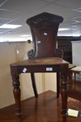 A Victorian mahogany hall chair of traditional design, seat height 41cm