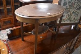 An Edwardian mahogany occasional table having line inlay decoration, cut down height approx. 48cm