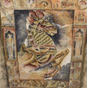 Sharon Whitehurst (American contemporary) colourful mixed media 'Age of Pageantry I' depicting an