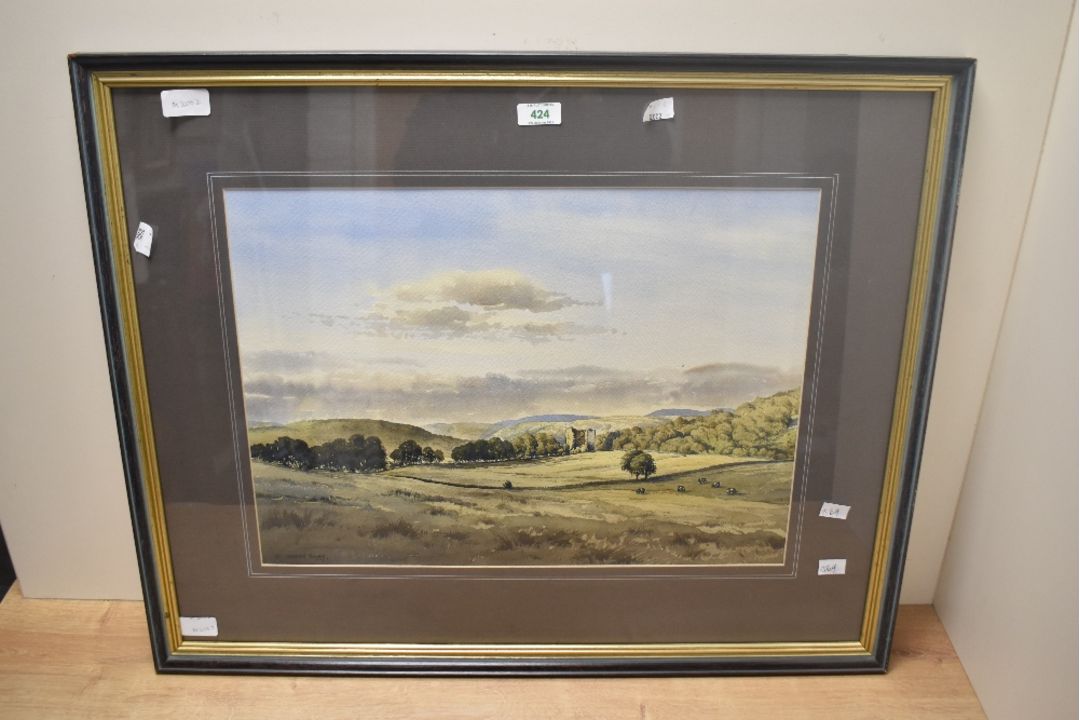 Jim Ingham Riley (British b.1928) watercolour, castle ruin within a rural landscape, signed lower - Image 2 of 4