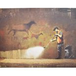 After Banksy (British Contemporary) Print on canvas 'Cave Painting Removal', this iconic Banksy