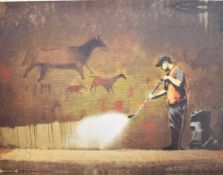 After Banksy (British Contemporary) Print on canvas 'Cave Painting Removal', this iconic Banksy