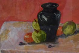 Diana T (contemporary) gouache, colourful impressionistic river scene, unsigned, within a modern