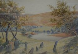 An early 20th century English school watercolour 'Covenanter Graves' a Scottish scene depicting