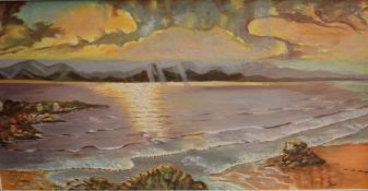 G N Jones after T Clark a mid-late 20th century oil on board coastal sunset scene signed lower