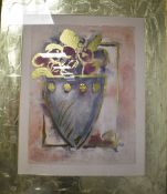 After Joyce Combs (American 1933-2023) a pair of large gilt embellished colour prints 'Jardinere