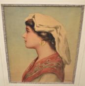 Giovanni Barbaro (Italian 1864-1915) watercolour, portrait/side profile of a young attractive