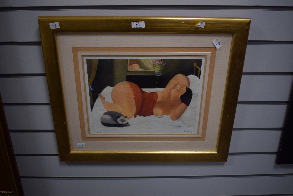 After Anna Antola (b.1930) colour print 'Nudo' depicting a partially exposed female sleeping next to - Image 2 of 5