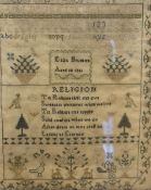 A William IV alphabet pictorial needlework sampler, worked in polychrome by Eliza Brunton, aged 10