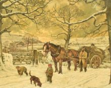 Paul T Driver (British 20th/21st century) oil on canvas, bygone rural winter scene with horse,