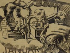 After Edward Bawden (British 1903-1989) a set of twelve monochrome 'Good Food Throughout the Year'