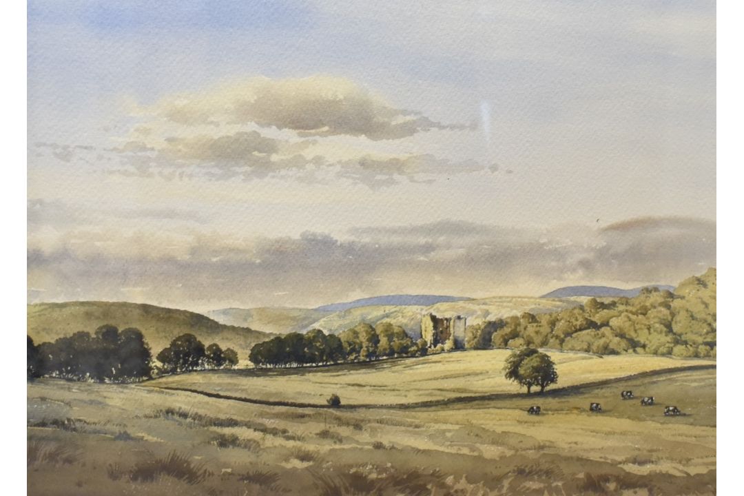 Jim Ingham Riley (British b.1928) watercolour, castle ruin within a rural landscape, signed lower - Image 1 of 4