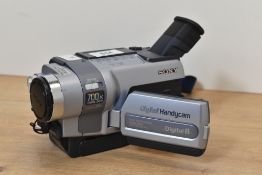 Sony Handycam DCR-TRV245E Handheld Digital8 8mm Camcorder, with camera bag, charger, strap and