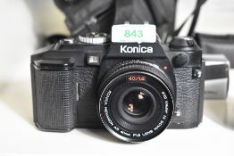 Konica FS-1 35mm film camera, with a Konica Hexanon 40mm f1.8 lens. Sold with a Konica Hexanon