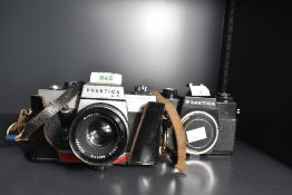 Two Praktica 35mm cameras, a Praktica EE2 and a Praktica LLC with a Meyer-Optik Görlitz Oreston 50mm