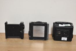 Two Bronica 220 film back for SQ-A 6x6 medium format camera. Sold alongside a 120 film holder