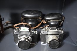 Two Ihagee Exa 500 35mm cameras, with Carl Zeiss Tessaer 50mm f2.8 and Meyer-Optik Primagon 35mm