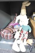 A small selection of stuffed toys including a Maileg bunny boy, a La Gmoulin Roti cat, a leather