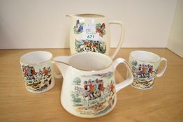 A Windecombe pottery jug decorated with caricature figures, to include Old Uncle Tom and Harry Hawk,