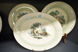 A Clarice Cliff Cotswold Newport pattern oval dish having country scene and gilt edging, w28cm, sold
