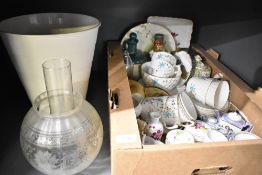 A pretty vintage part tea service in white with turquoise and gilt floral decoration (18), a