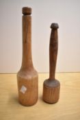 A primitive wooden pestle, L30.5cm, sold together with 1 other