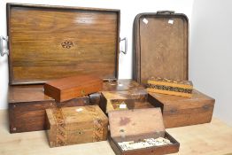 A selection of nine 20th-century decorative boxes of various woods and sizes, sold together with two