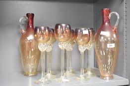 A Selection of 20th-Century Iranian Glassware, including two vases with slender, elongated bodies