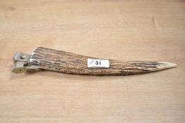 A large antler handled cigar cutter, 28cm.