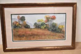 Artist Unknown (20th Century), pastel, an autumnal landscape with clustered trees in tones of green,