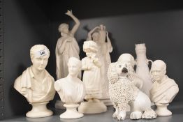 A collection of late 19th–20th century Parian ware figures and busts, to include Shakespeare, a