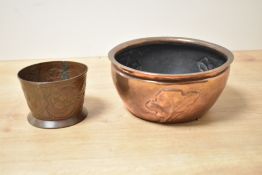 Two Keswick School of Industrial Arts (KSIA) Arts & Crafts copper pieces, comprising: a decorative