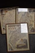 Four vintage framed maps, to include, for example, Warwickshire and Yorkshire, West Riding, all