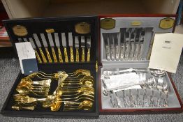 Two sets of late 20th-century Viners cutlery canteens, one Guild silver-plated and the other gold-