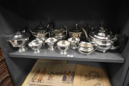A selection of 20th-century silver-plated tableware, to include teapots, jugs, and sugar pots,