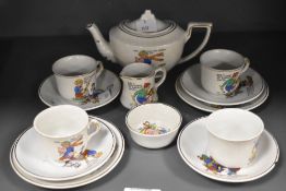 A late 20th-century children's tea set, decorated with illustrations from the classic nursery
