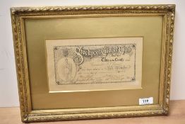A late 19th-century framed certificate from the Stockport Cricket Club, certifying Councillor J.