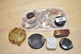 A mixed 19th–20th century lot, to include five magnifying pendants/reading glass loupes, some of