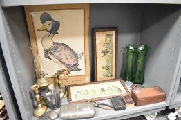 A mixed early 20th-century lot to include an English brass-based oil lamp with a glass chimney,