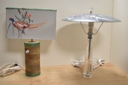 A Laura Ashley style table lamp having a metal frosted style shade, h40cm, sold together with 1