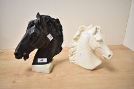 Two contemporary imitation marble and bronze horsehead sculptures, of a classical rendering, similar